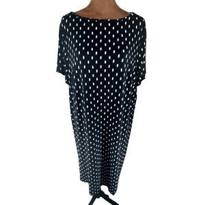 J Jill Wearever Collection Black White Ikat Dot Tunic Dress Size 2X EUC Midi